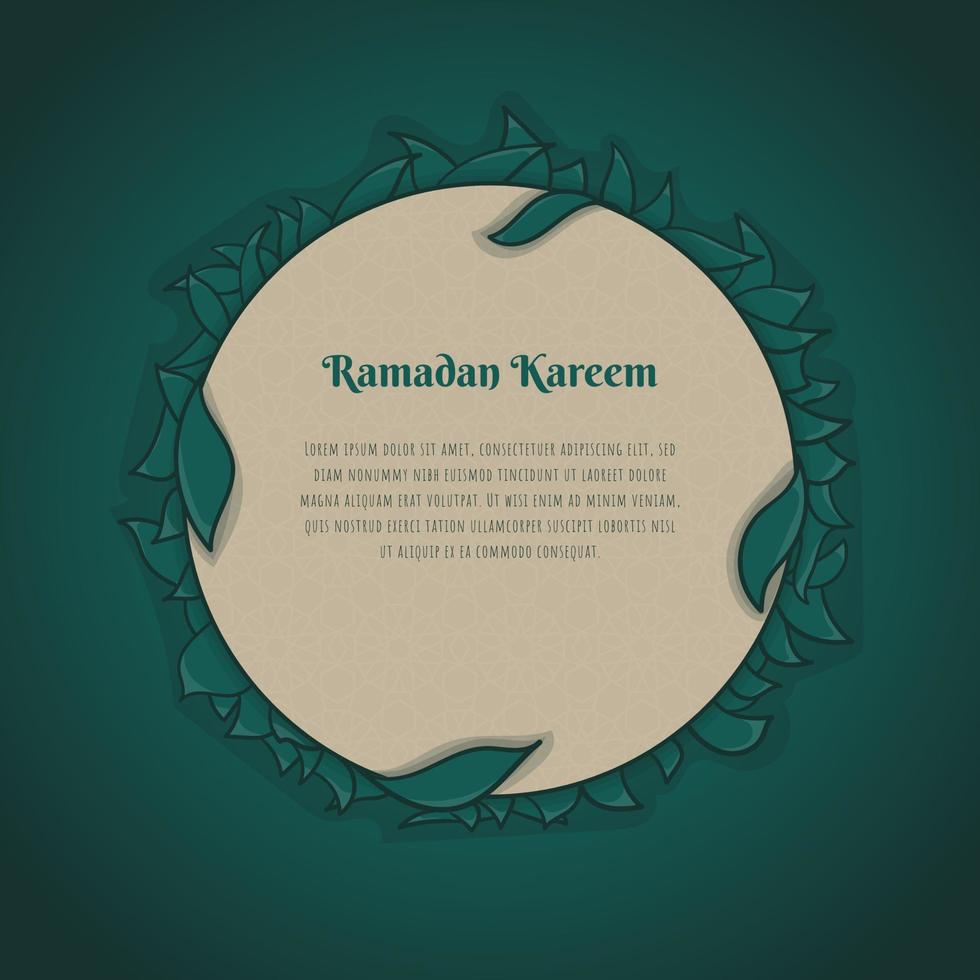 Green leaves background template in hand drawn design for ramadan kareem vector