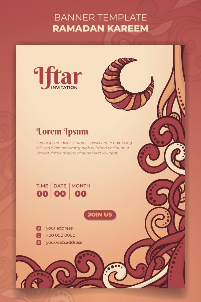 Ramadan kareem banner template in hand drawn ornamental design for ramadan kareem advertising vector