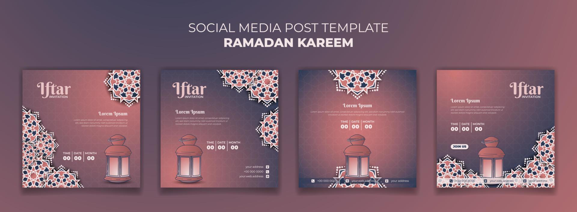 Set of social media post template with mandala ornamental background design for ramadan kareem vector