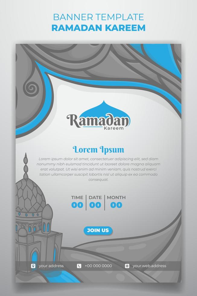 Banner template with mosque hand drawn design for ramadan kareem or eid mubarak vector