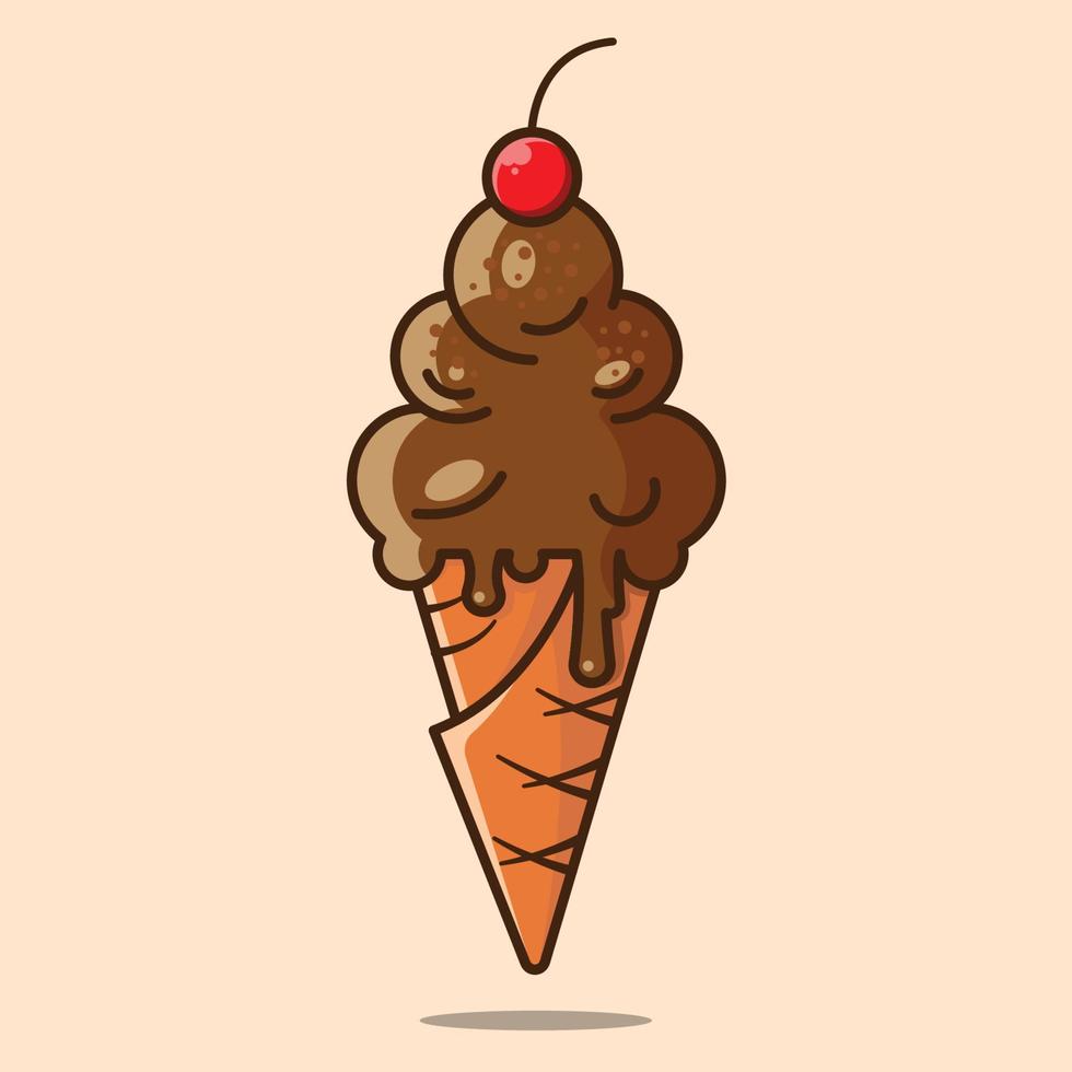 Chocolate Ice Cream Waffle Cone vector