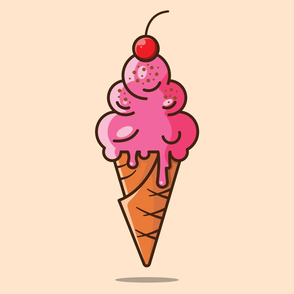 Strawberry Ice Cream Waffle Cone vector