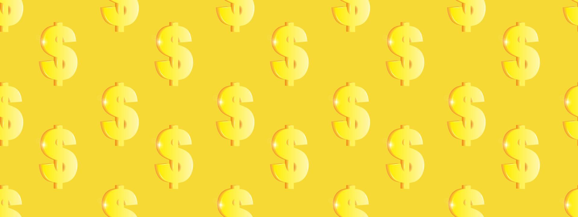Volumetric Sign of dollar on a yellow background. Seamless patterns. Consept of The Financial Activities. 3d Vector. vector