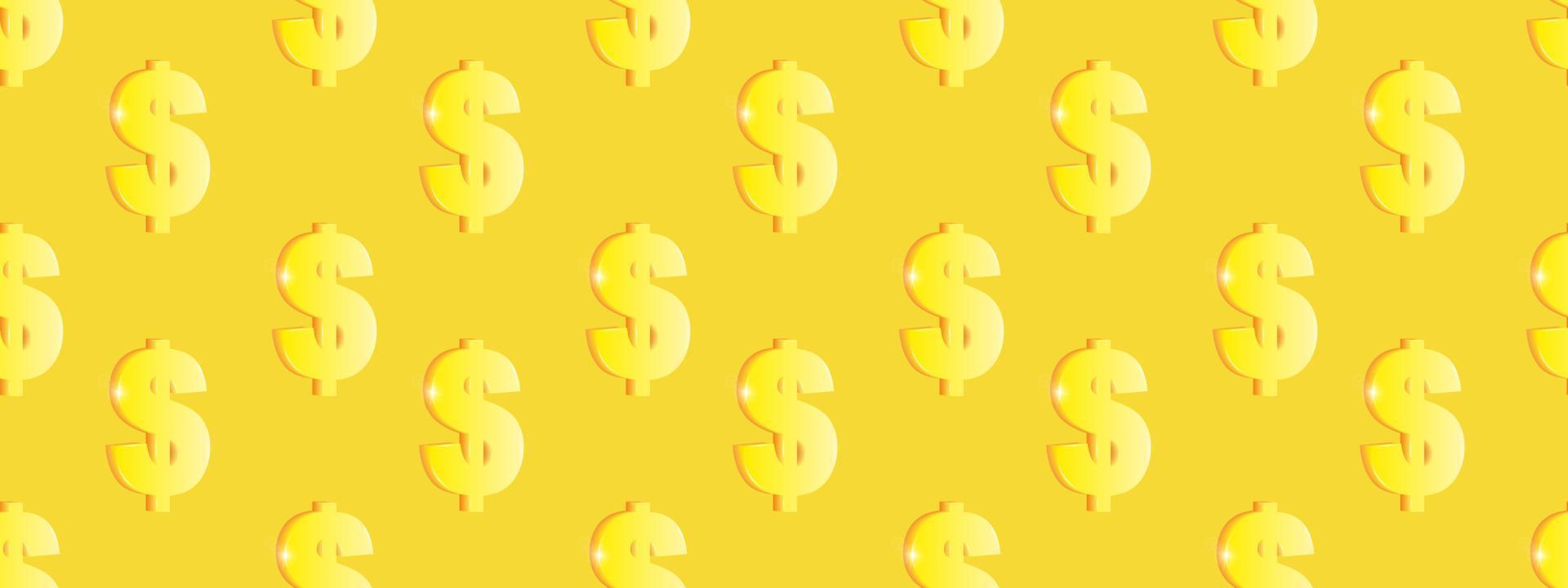 Volumetric Sign of dollar on a yellow background. Seamless patterns. Consept of The Financial Activities. 3d Vector. vector