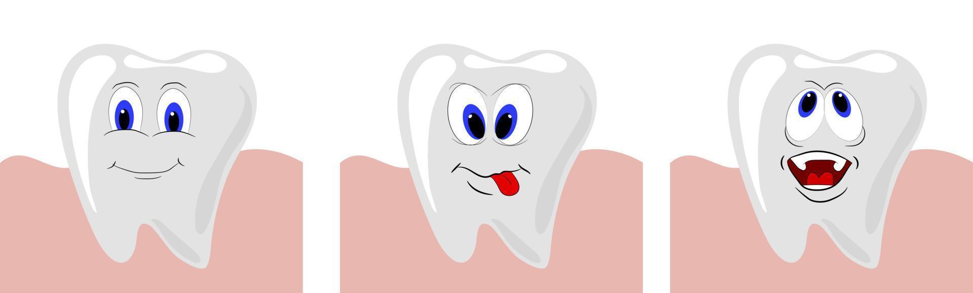 Set of cute cartoon tooth. Dental care concept vector