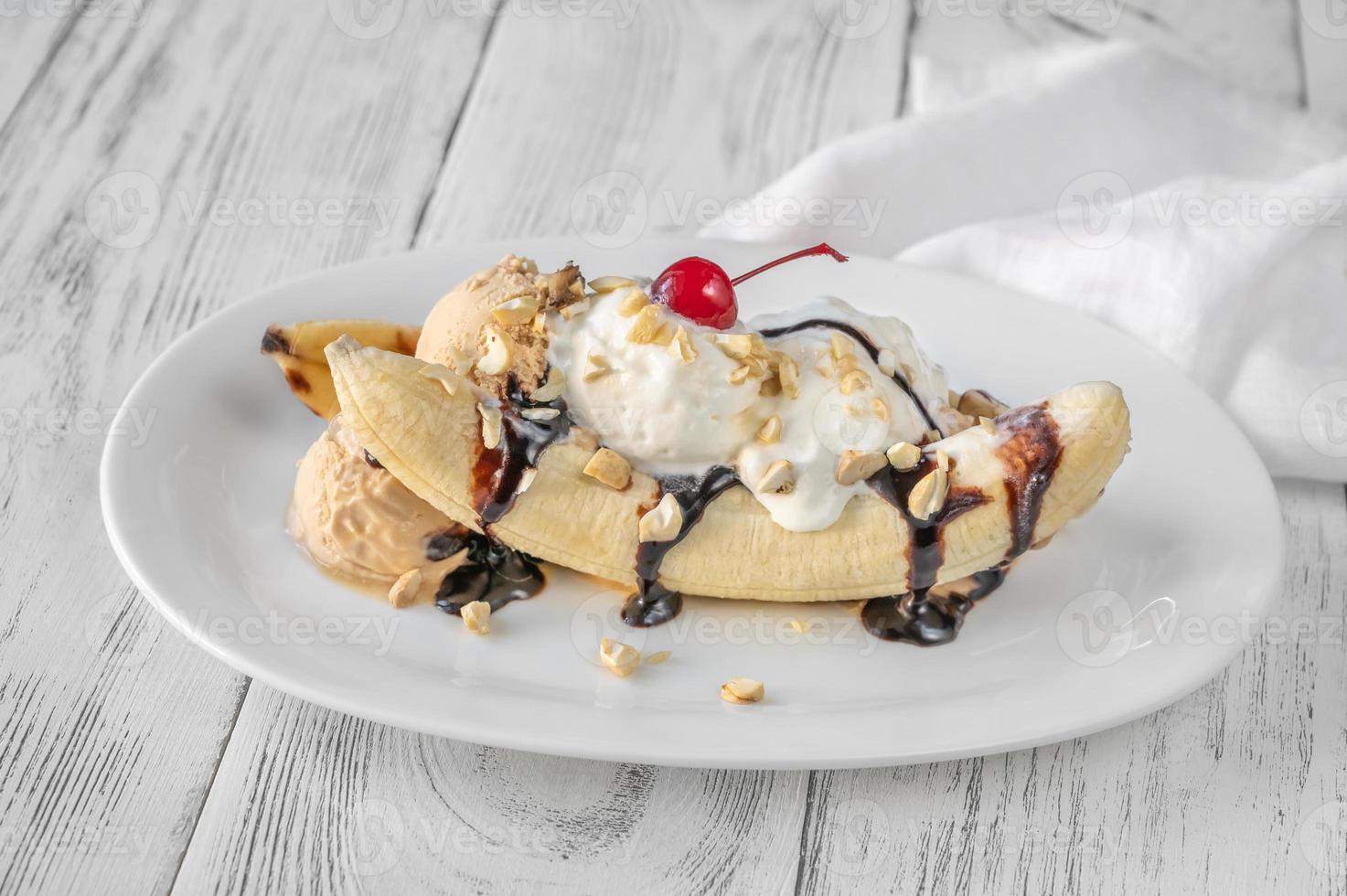 Banana split - American ice-cream based dessert photo