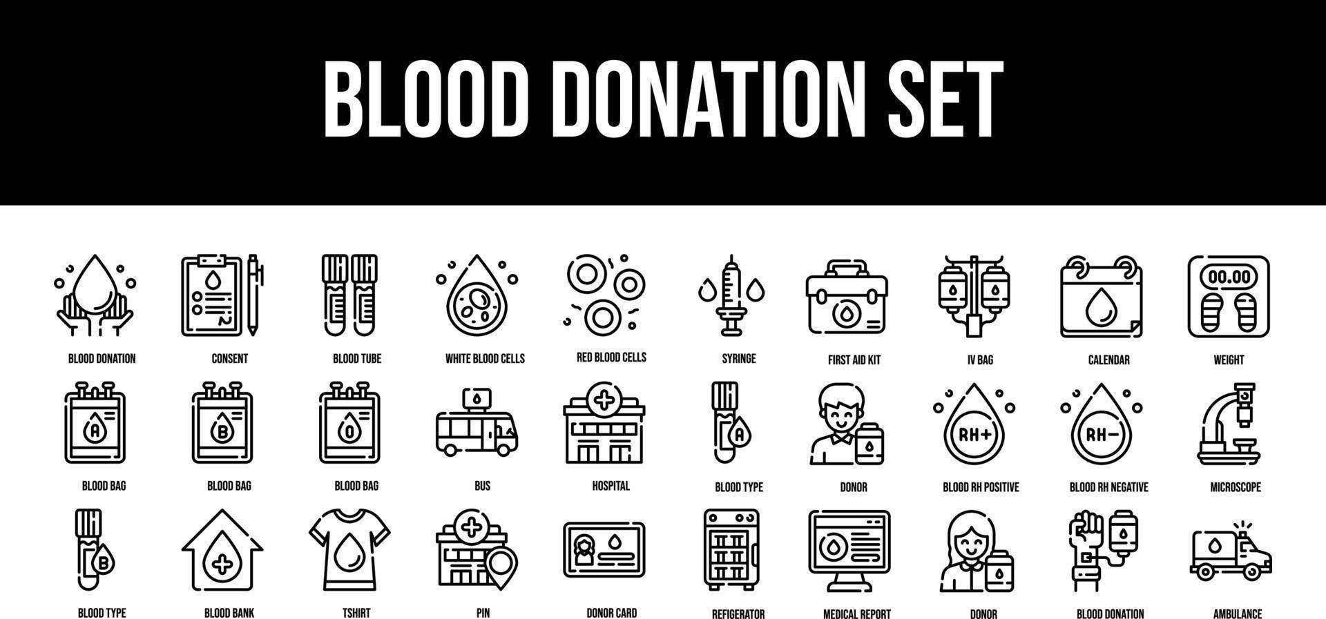 Delgado línea íconos Perfecto píxel sangre donación icono conjunto vector