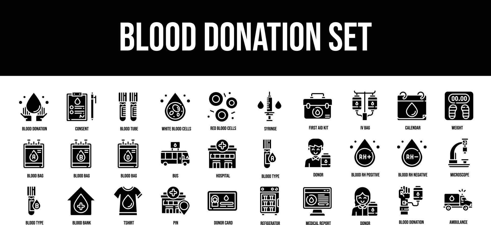 Thin line icons Perfect pixel Blood Donation glyph icon set vector