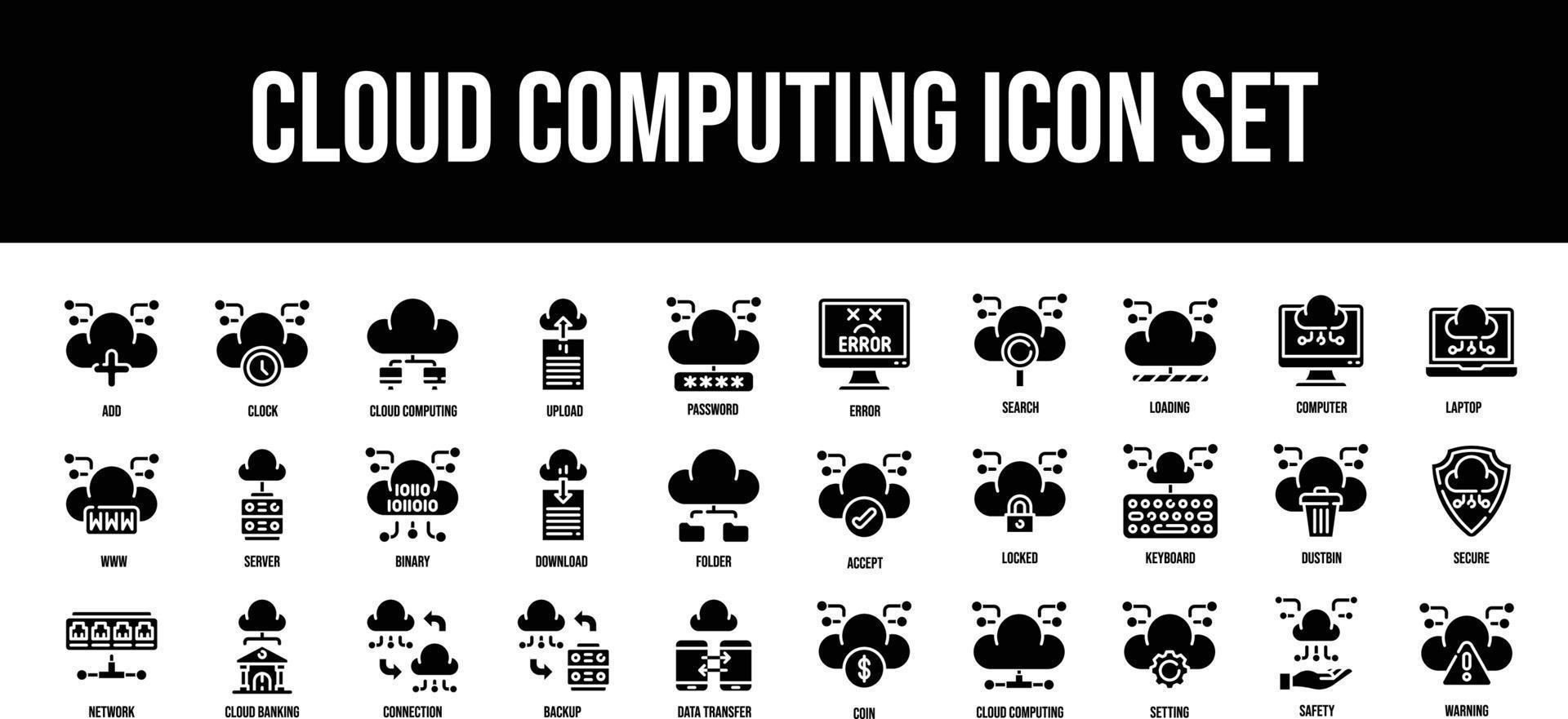 Delgado línea íconos Perfecto píxel nube informática glifo icono conjunto vector