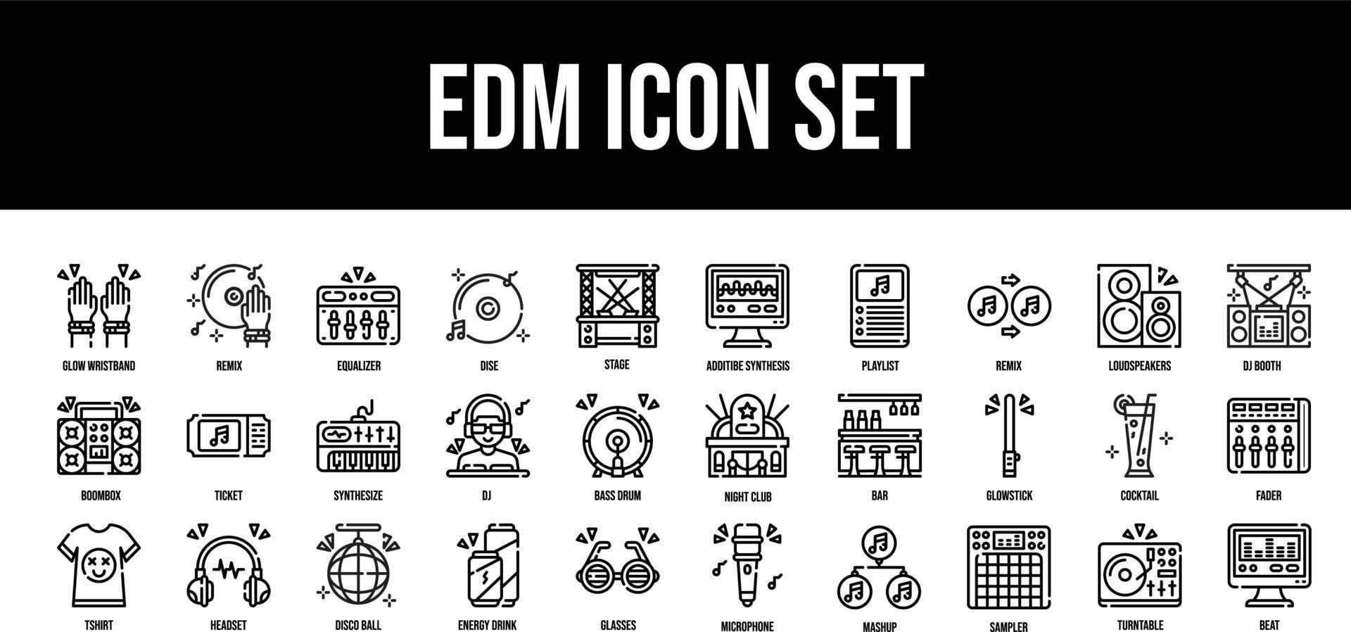 Delgado línea íconos Perfecto píxel edm icono conjunto vector