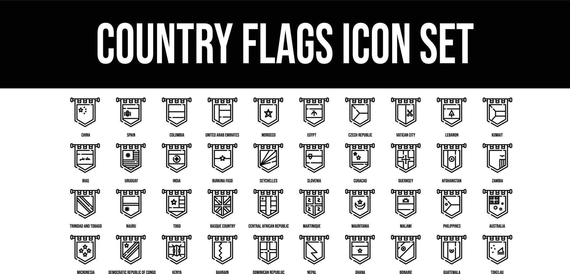 Country Flags Glyph stroke outline icons set vector