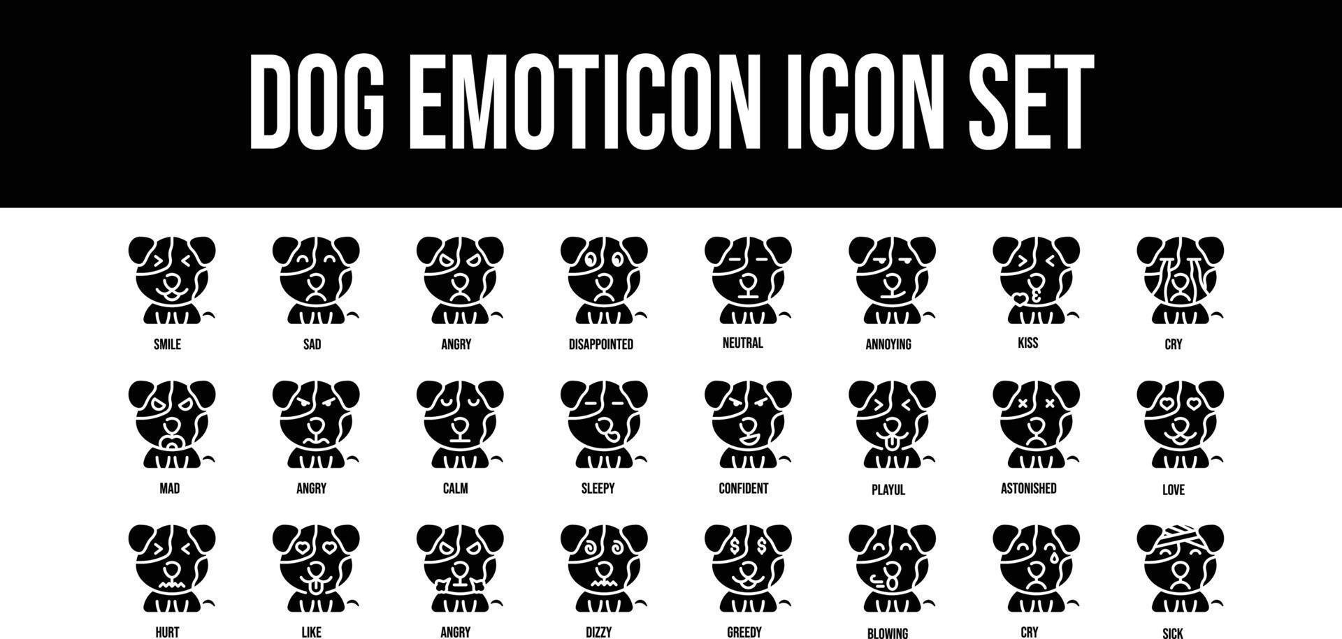 Dog Emoticon stroke outline icons set vector