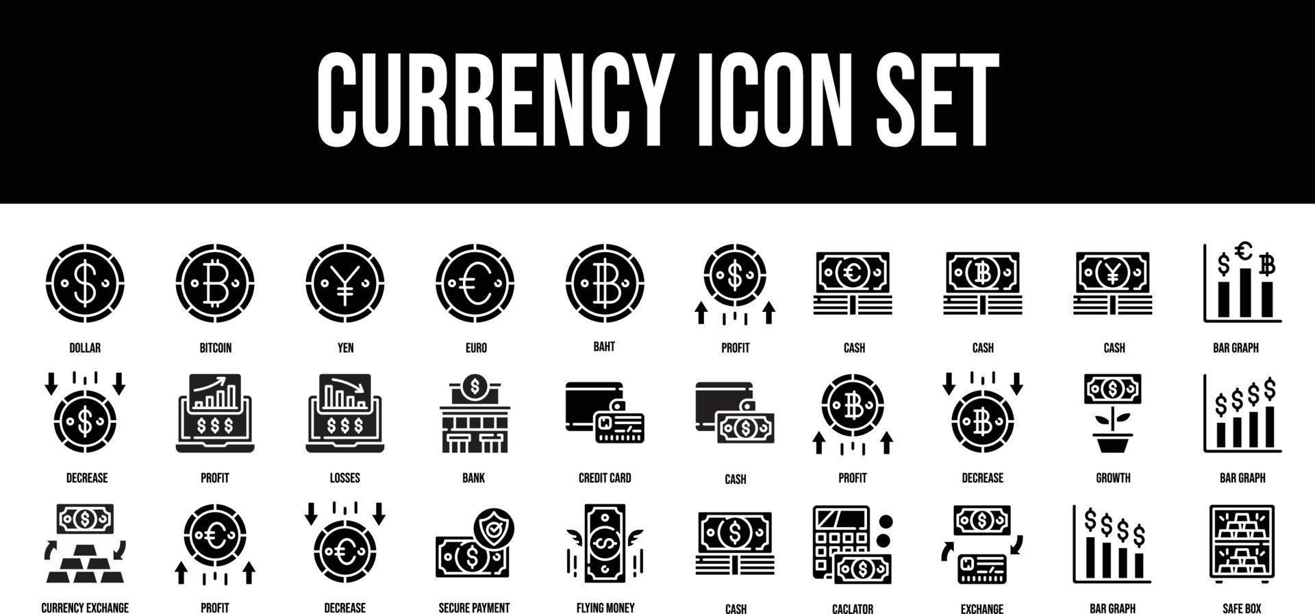 Currency stroke outline icons set vector