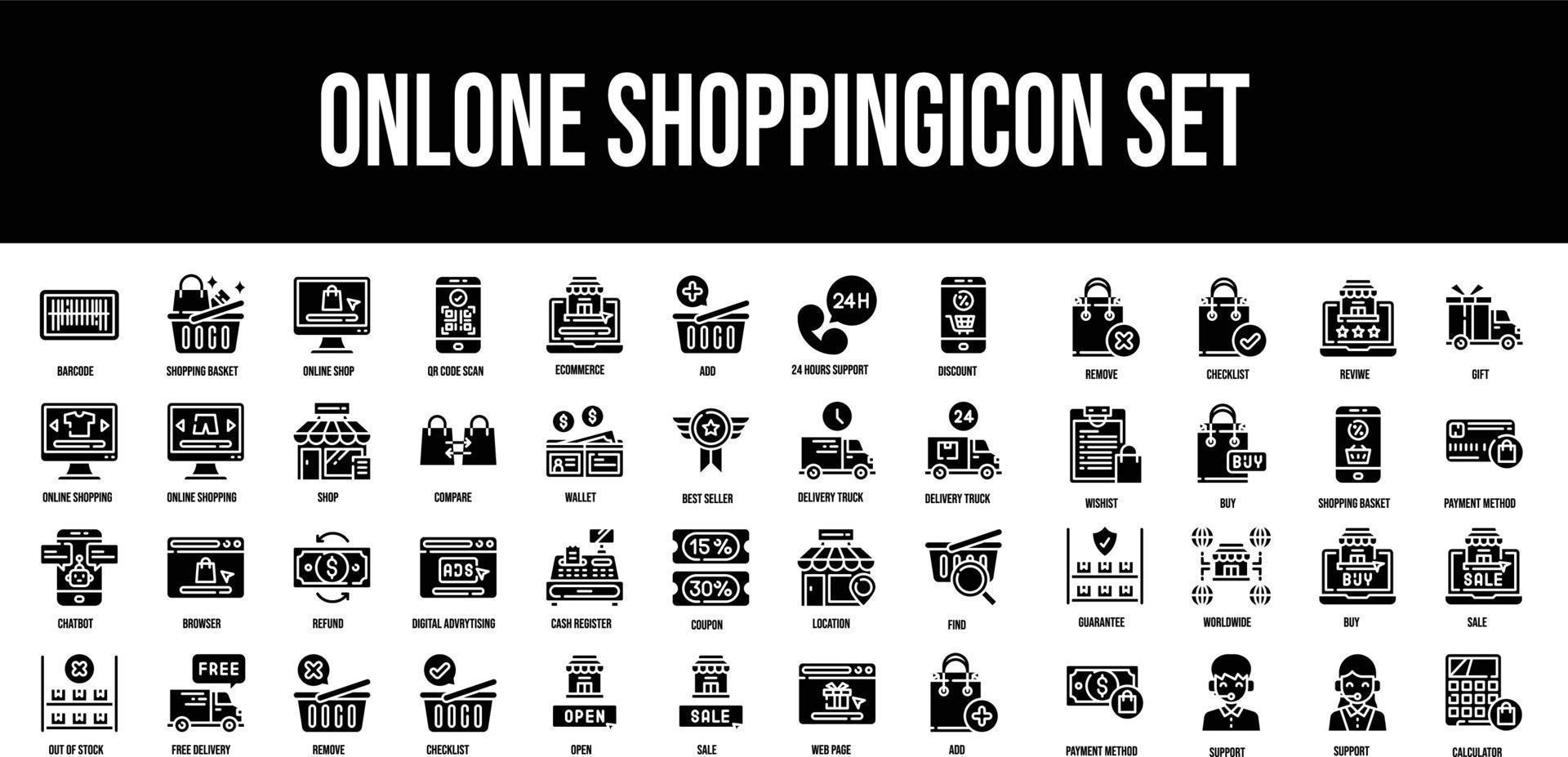 Online Shopping stroke outline icons set vector