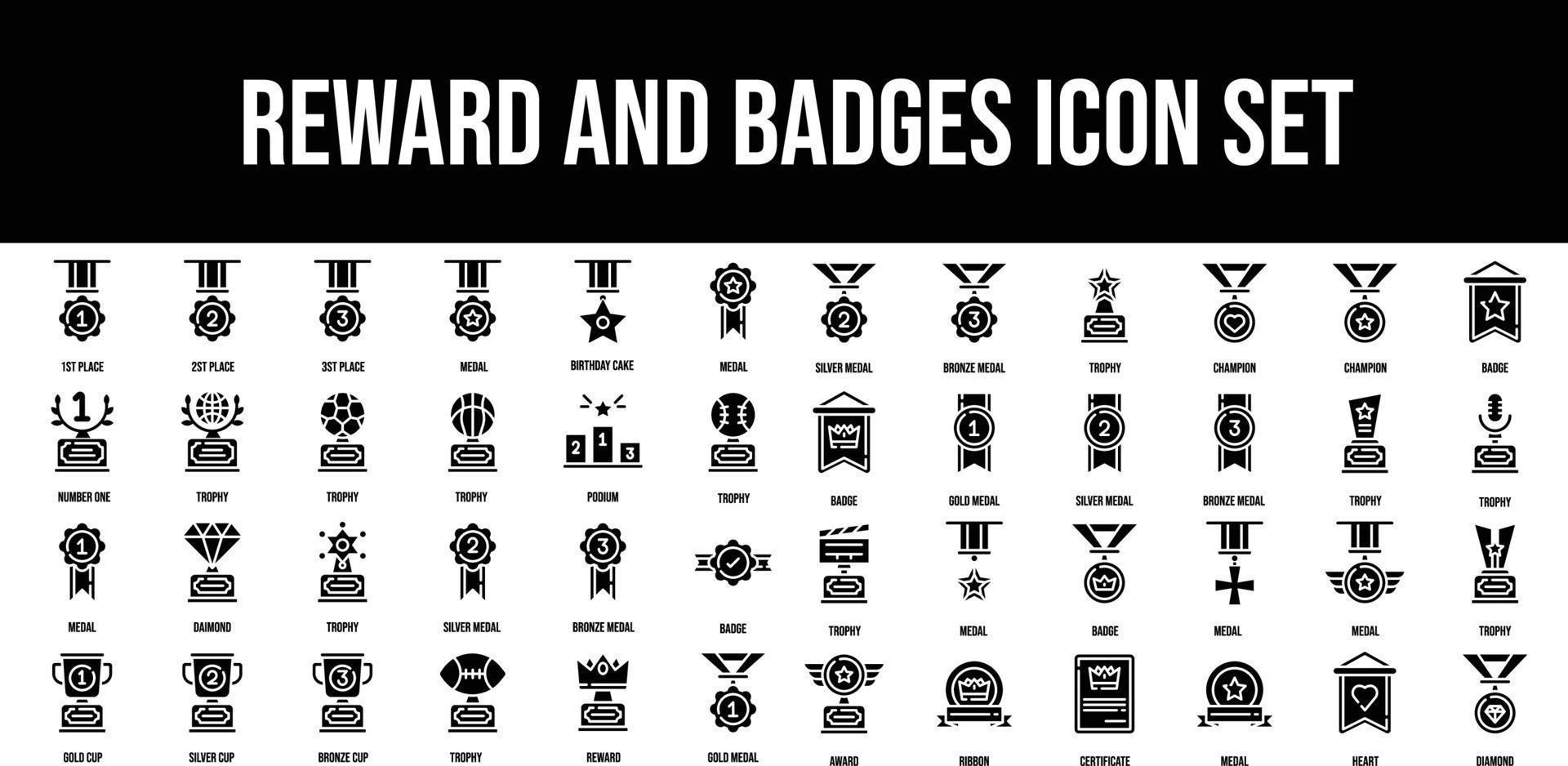 Reward and Badges stroke outline icons set vector