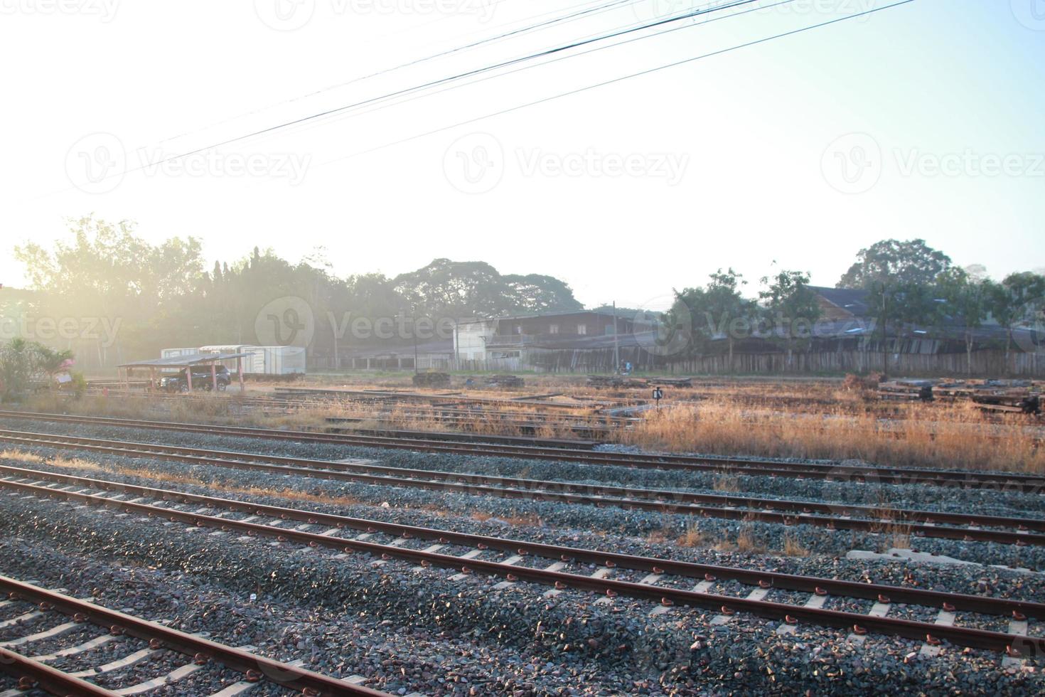 farm with train railway with sun light no train photo