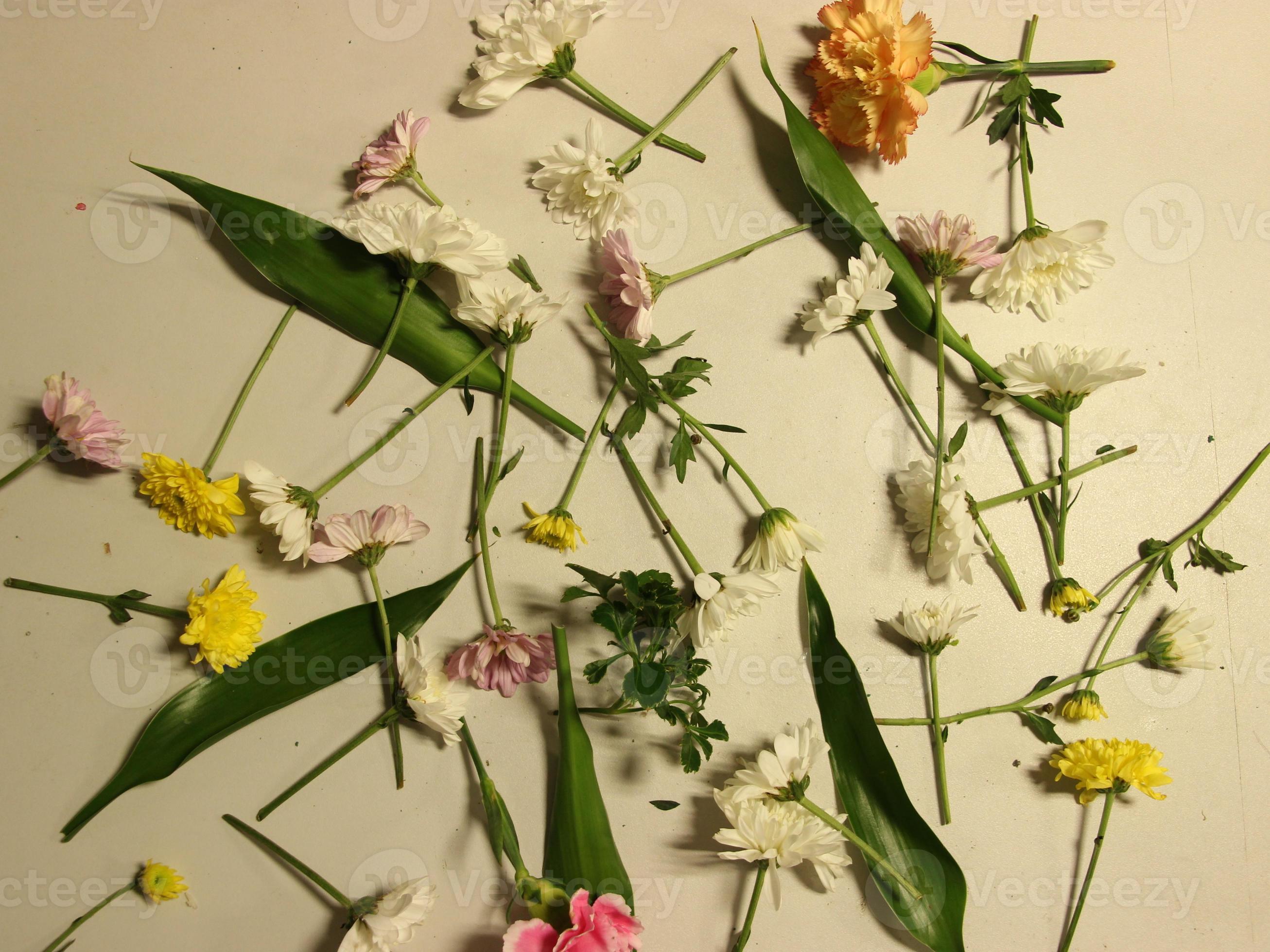 bouquet of many of flowers spread on the table floor 21178326 Stock