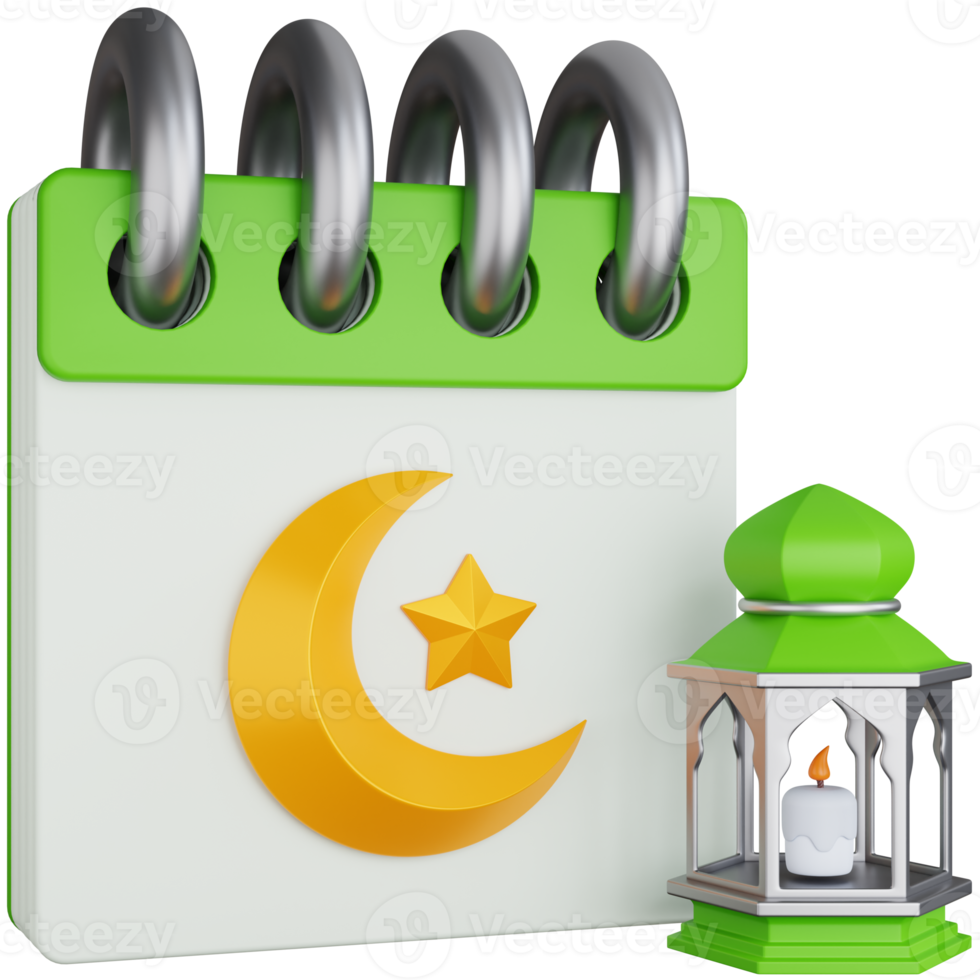 3D Icon Illustration Ramadan Calendar with Lantern Lights png