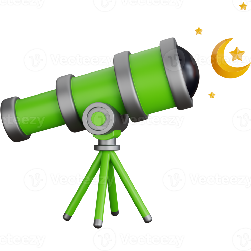 3d icône illustration télescope observer étoile lune png