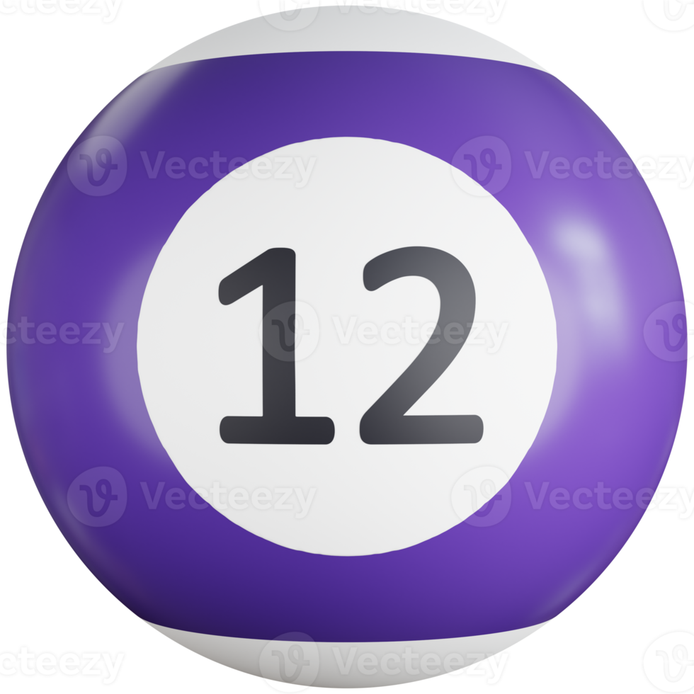 3d ícone ilustração de bilhar bola com número doze png