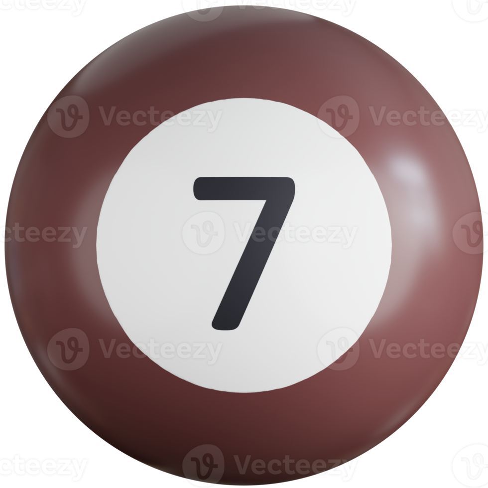 3d icono ilustración de billar pelota con número Siete png