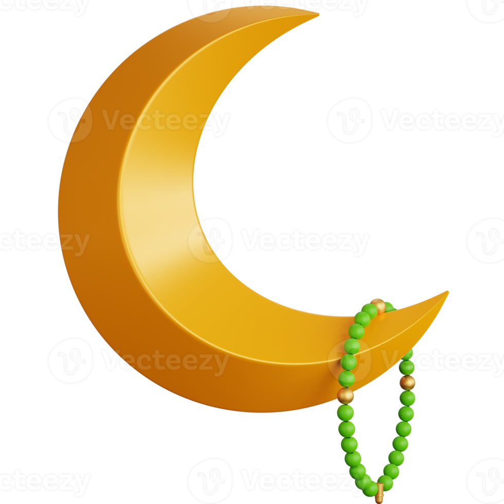 3D Icon Illustration Crescent moon with prayer beads png