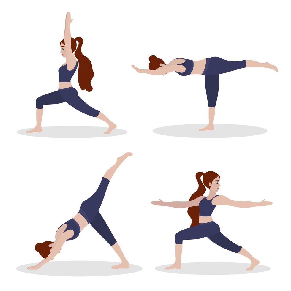 mujer hacer ejercicio yoga. vector ilustración en plano dibujos animados estilo, concepto ilustración para sano estilo de vida, deporte, haciendo ejercicio