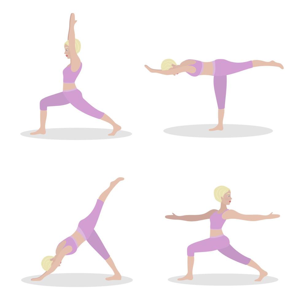 mujer hacer ejercicio yoga. vector ilustración en plano dibujos animados estilo, concepto ilustración para sano estilo de vida, deporte, haciendo ejercicio