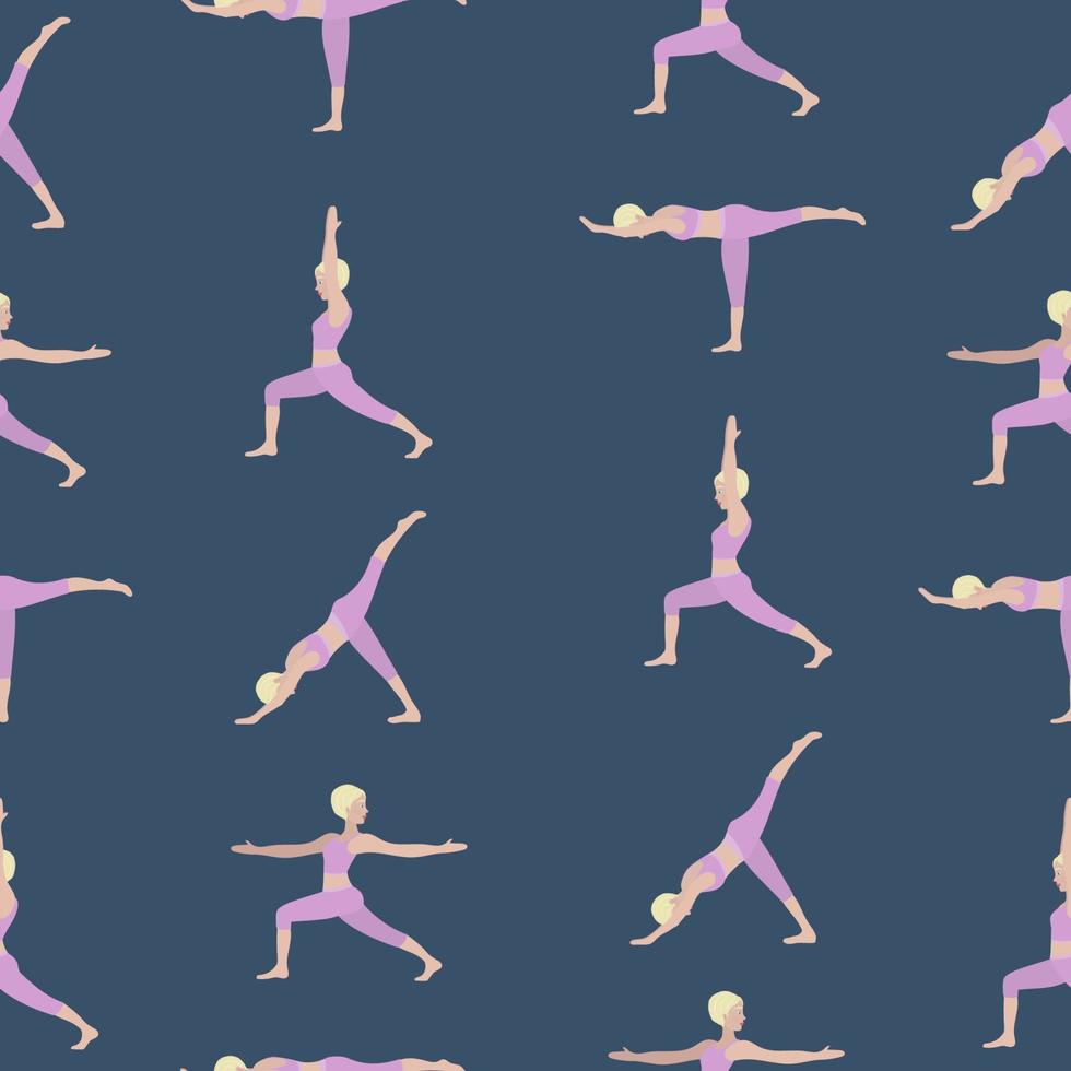 sin costura modelo con mujer hacer ejercicio yoga. vector ilustración en plano dibujos animados estilo, concepto ilustración para sano estilo de vida, deporte, haciendo ejercicio