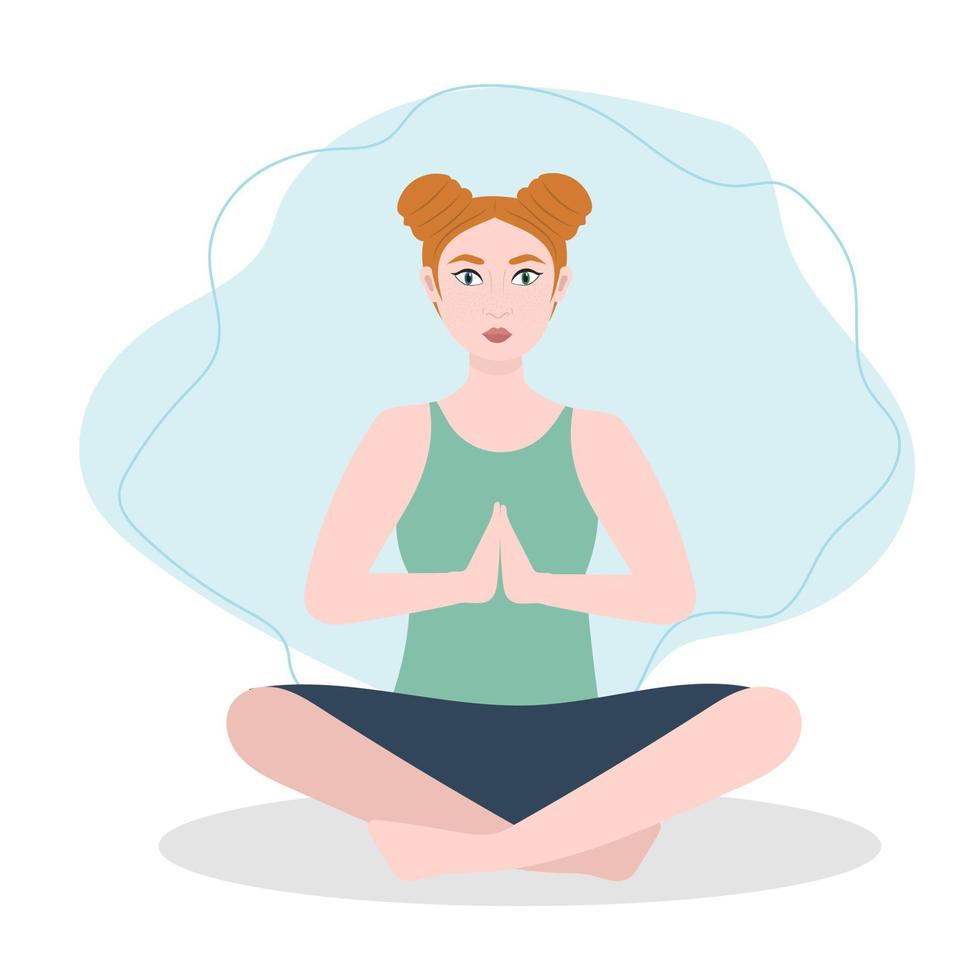 Woman exercising yoga. Vector illustration in flat cartoon style, concept illustration for healthy lifestyle, sport, exercising.