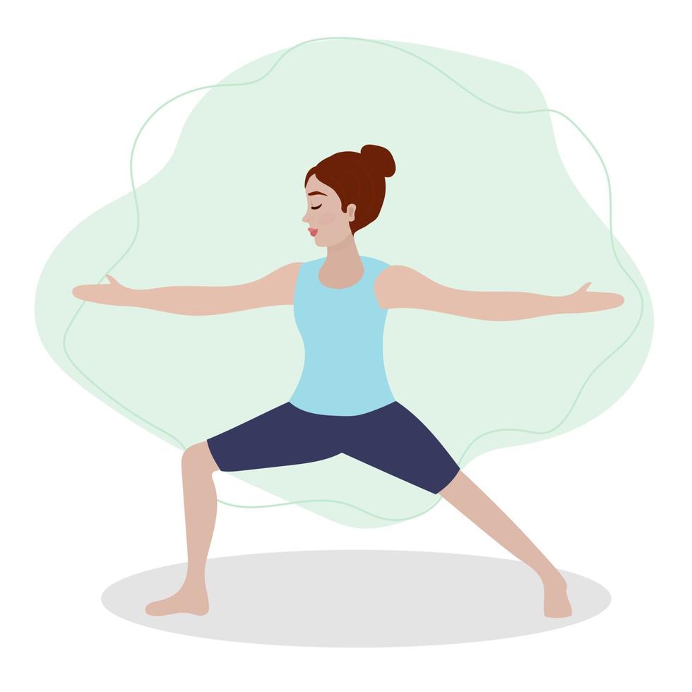 mujer hacer ejercicio yoga. ilustración en plano dibujos animados estilo, concepto ilustración para sano estilo de vida, deporte, haciendo ejercicio vector