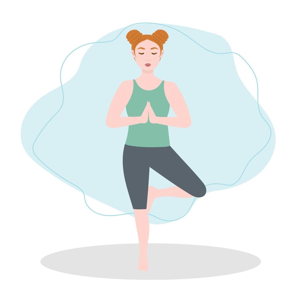 mujer hacer ejercicio yoga. ilustración en plano dibujos animados estilo, concepto ilustración para sano estilo de vida, deporte, haciendo ejercicio vector