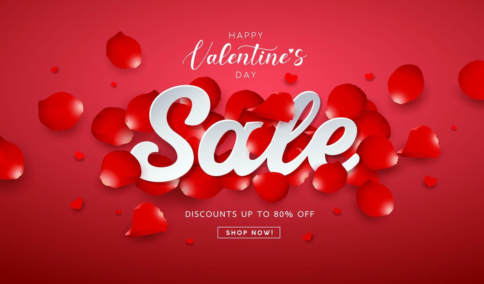 Valentines day, Sale message with red rose petal promotion banners design on red background, Eps 10 vector illustration