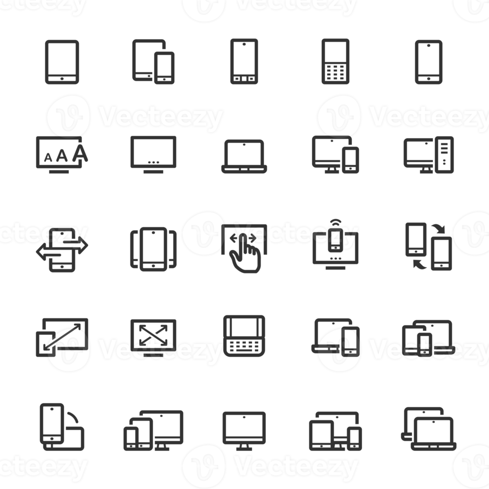 Icon set - device and responsive outline stroke png
