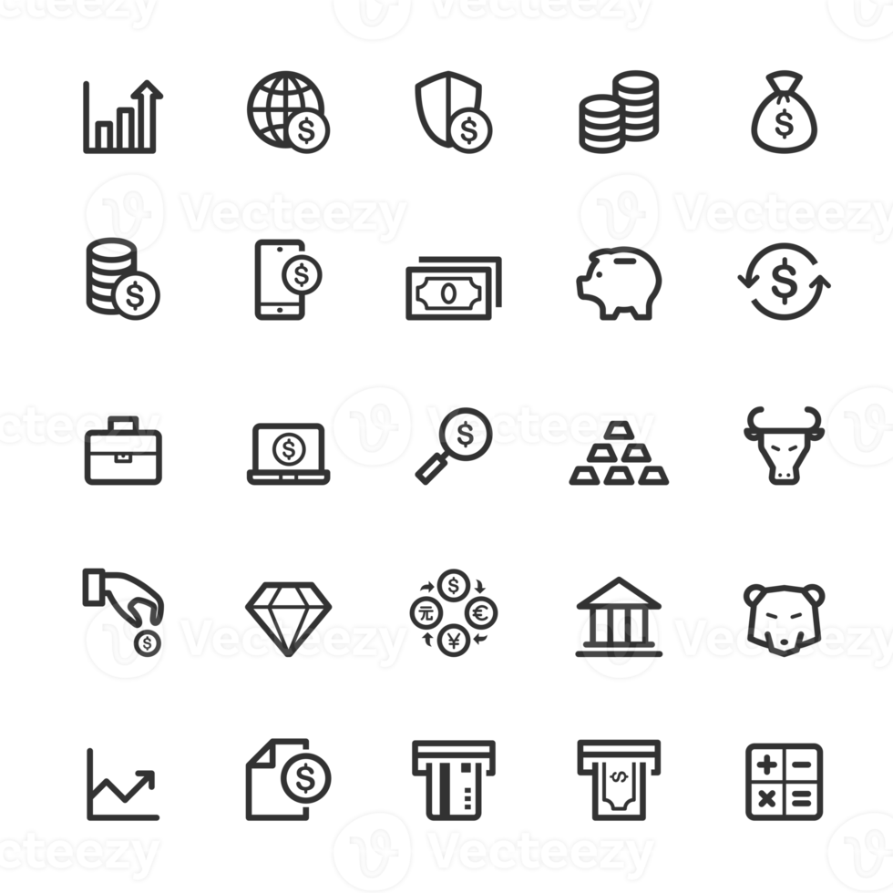 Icon set - money and finance outline stroke png