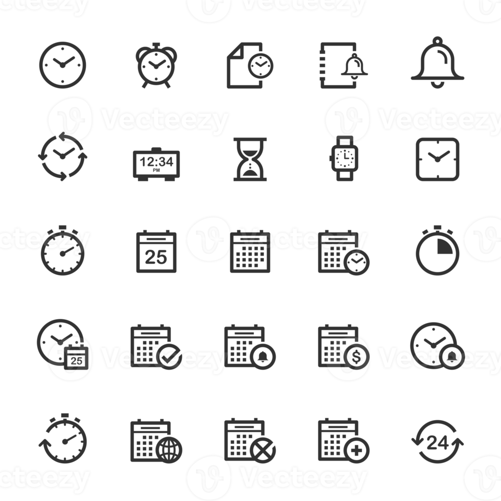 Icon set - time and schedule outline stroke png