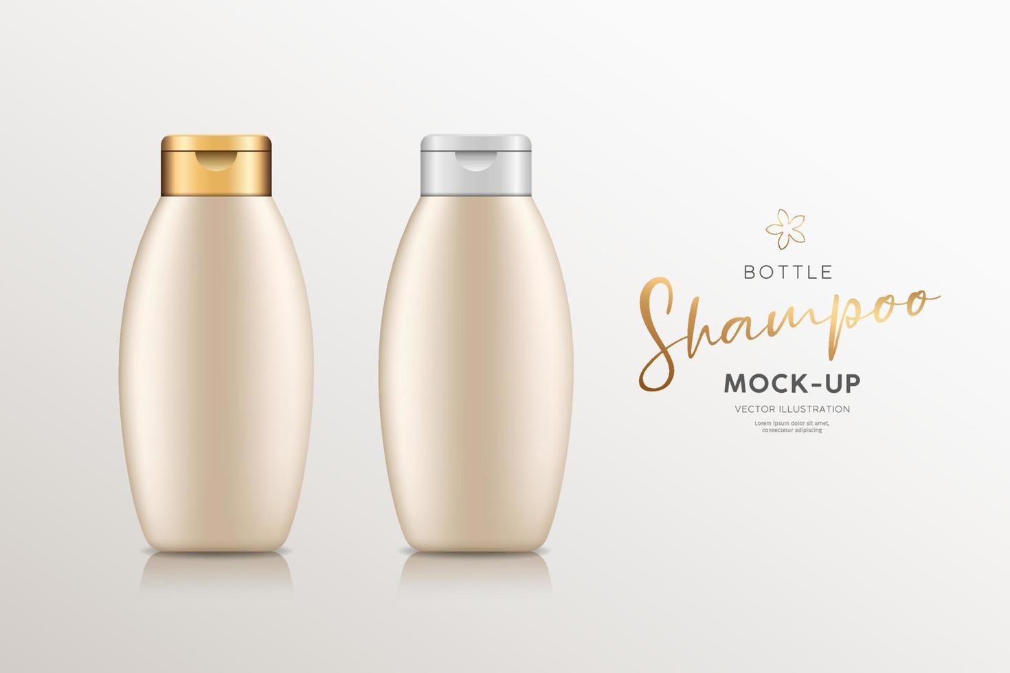 Cream shampoo products bottle with gold and silver cap, collections mock up design background, Eps 10 vector illustration