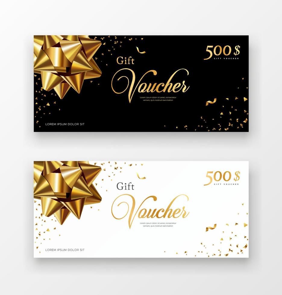 Gift vouchers golden ribbon, black and white paper concept design collections background, EPS 10 vector illustration