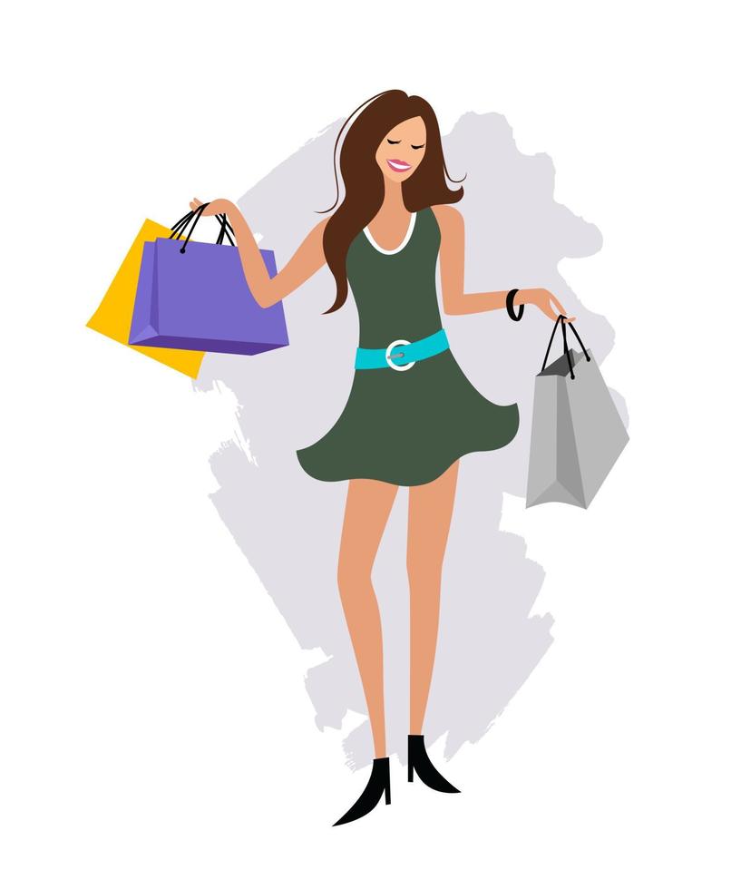 Woman hand holding shopping bag, cartoon design, vector illustration