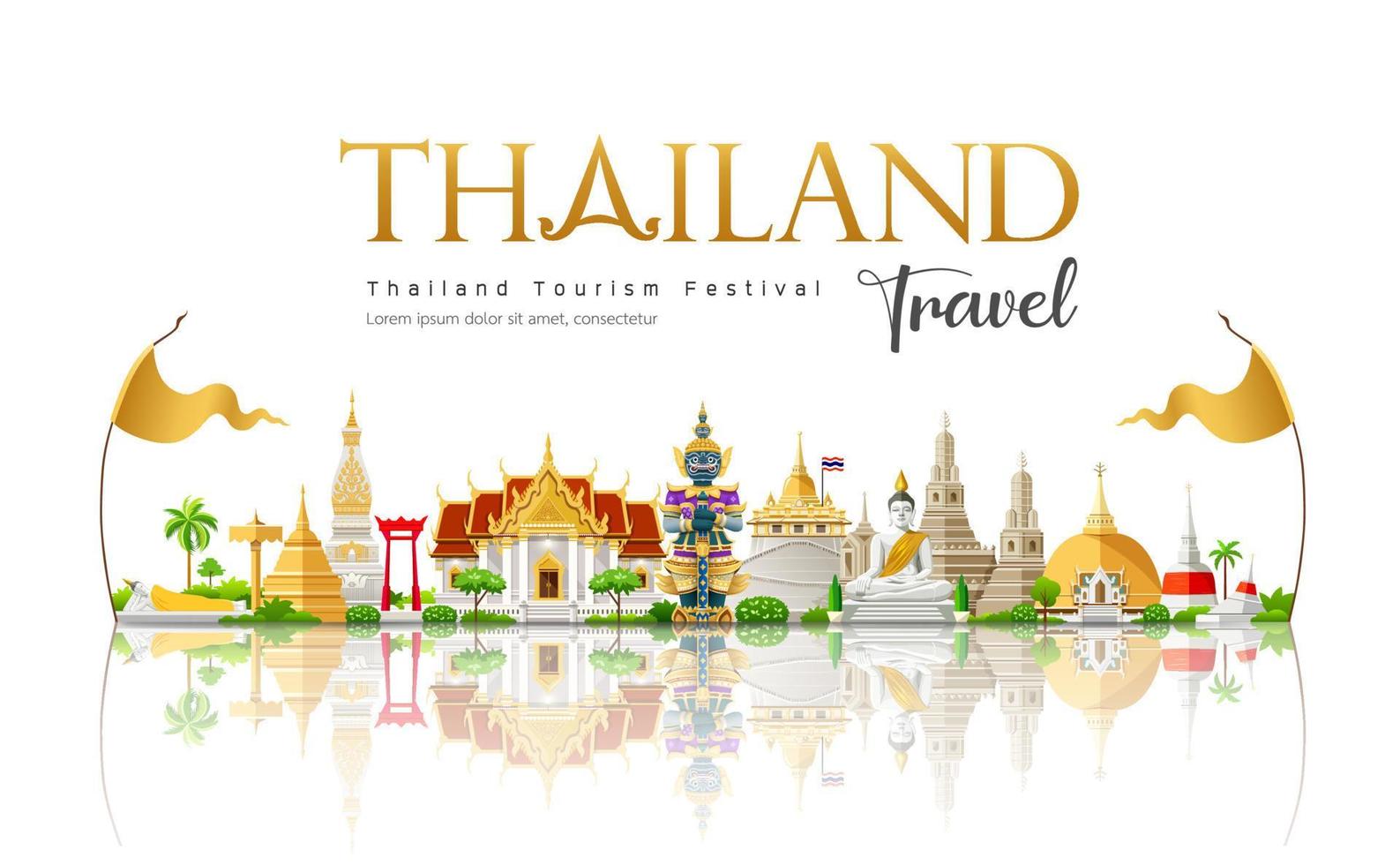 Thailand travel building landmark, design background, vector illustration