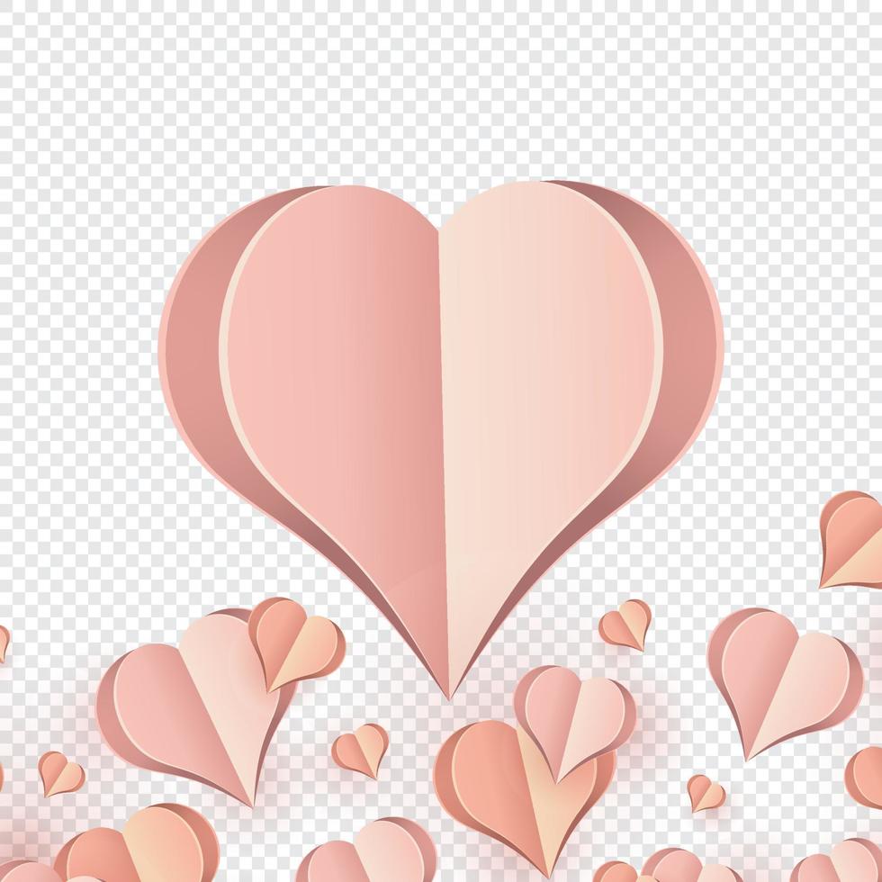 Holiday background design with big heart. Origami Hearts. Vector symbols of love for Happy Women's, Mother's Day, or Birthday greeting card. Vector illustration