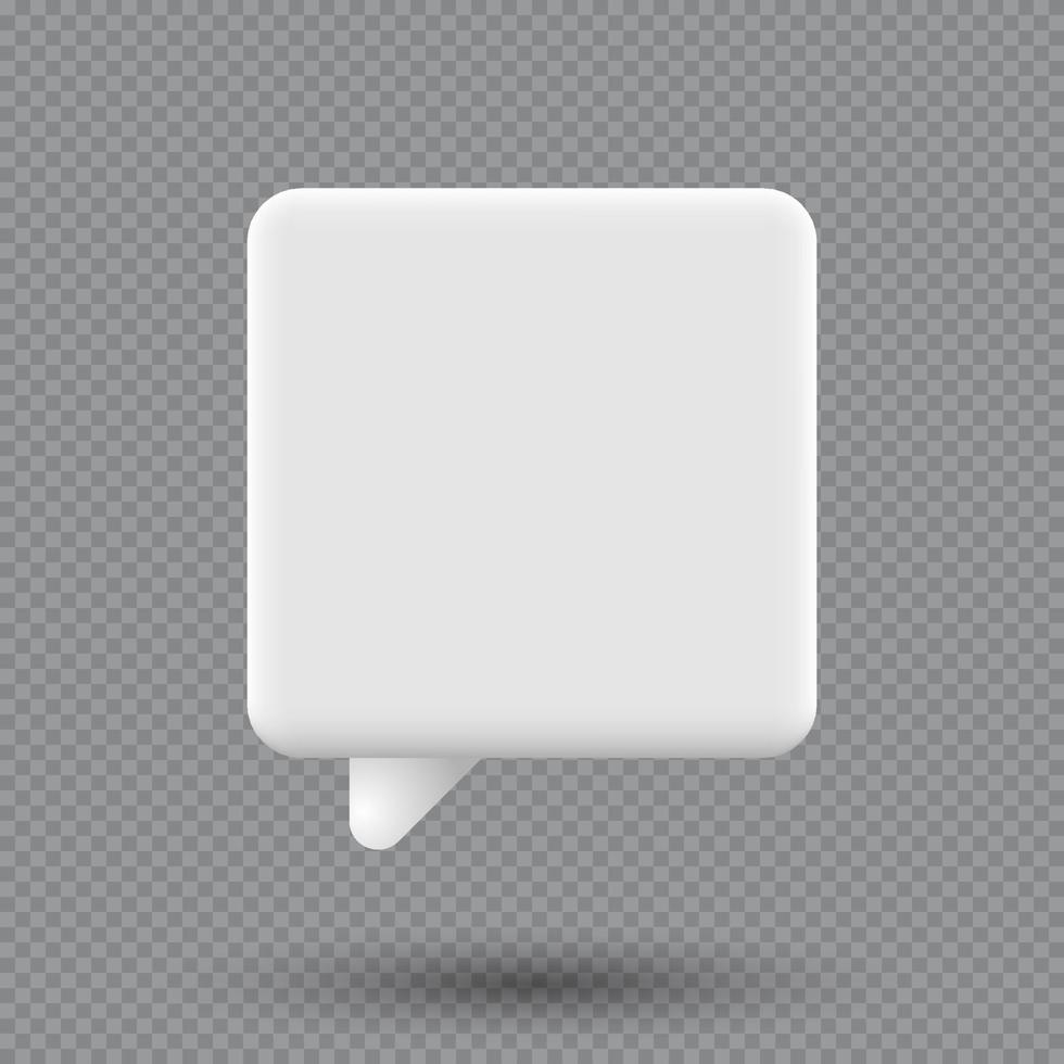 3d speech bubble icon. 3d chat icon. Chat message icon. White text box. Blank white speech bubble pin. Vector illustration