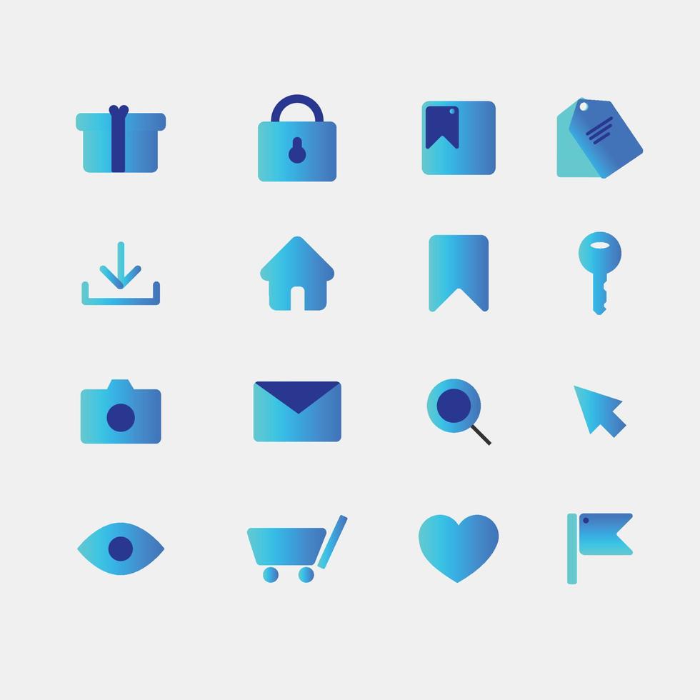 A set of blue vector icons of modern trend in gradient