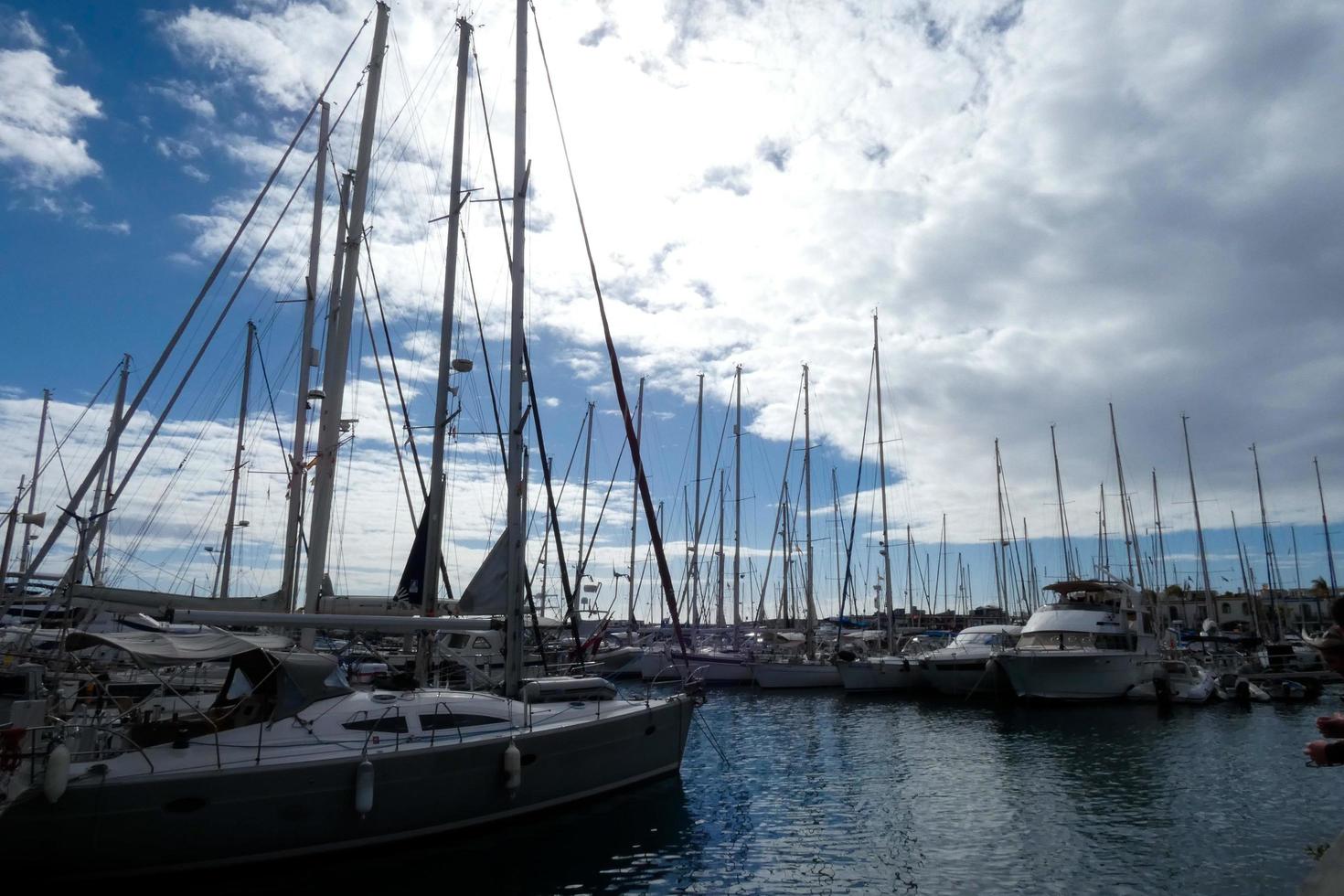 Masts of sailboats moored in the marina photo