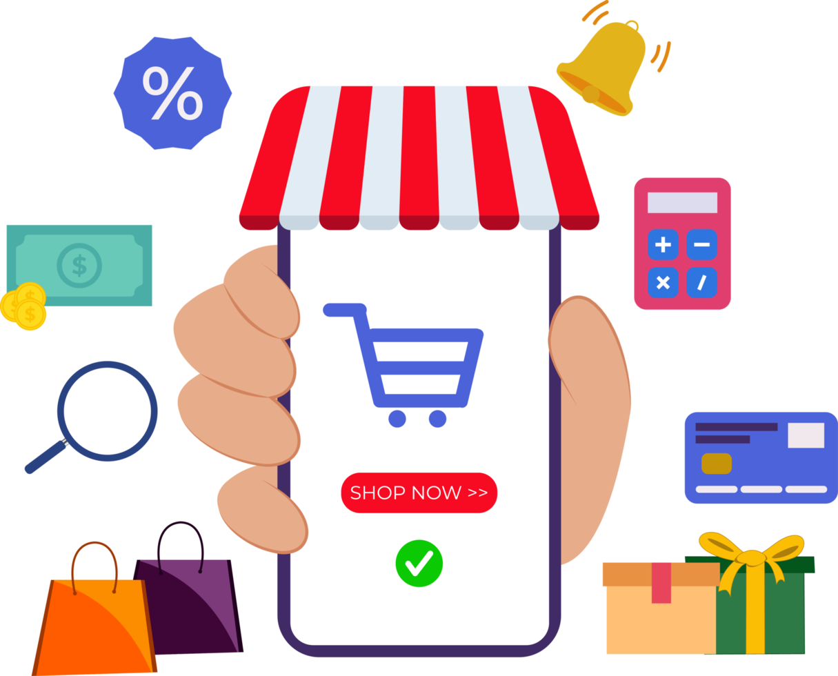 online shopping icon using mobile phone png