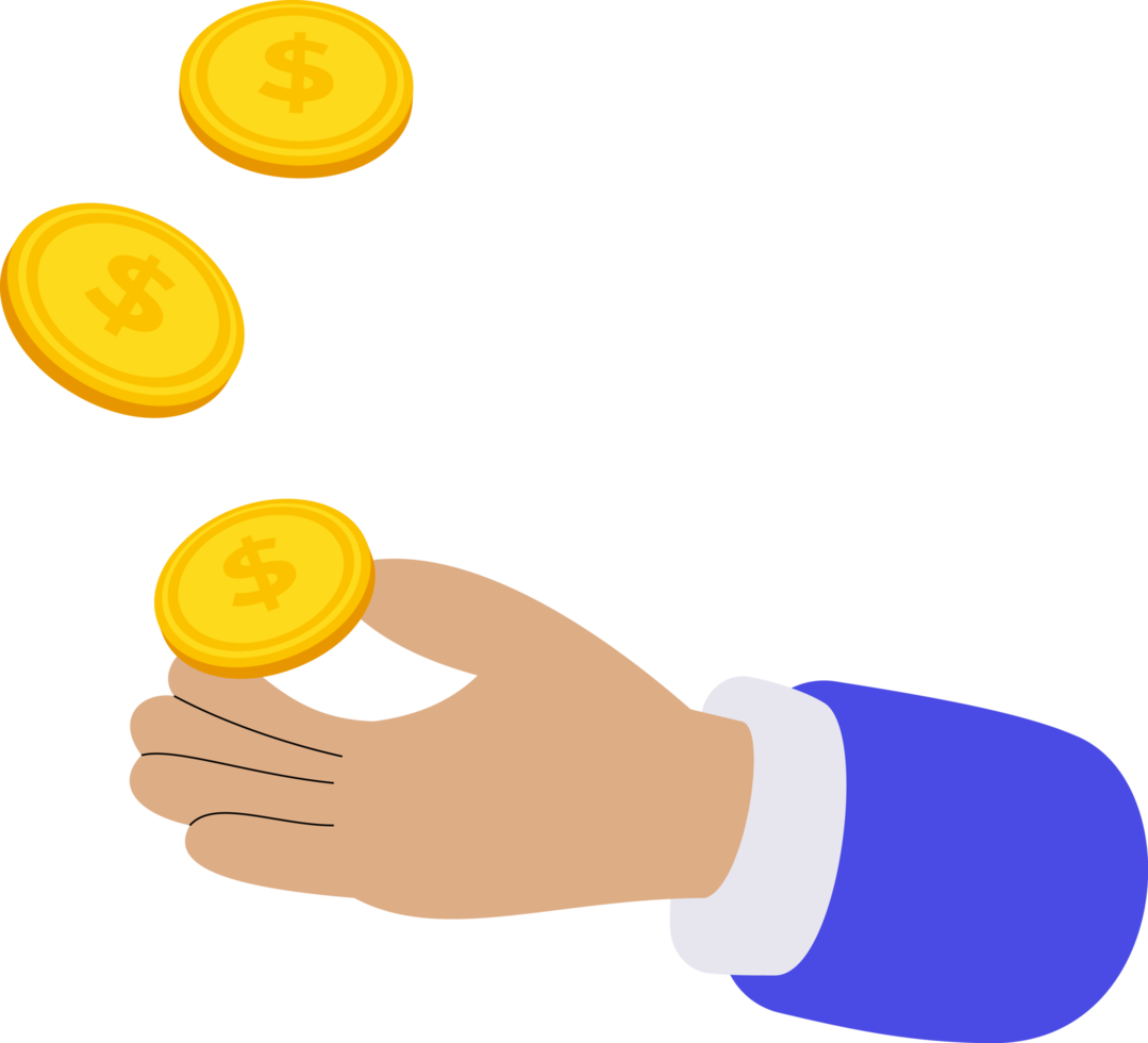 businessman hand icon throwing gold coin. profit concept png