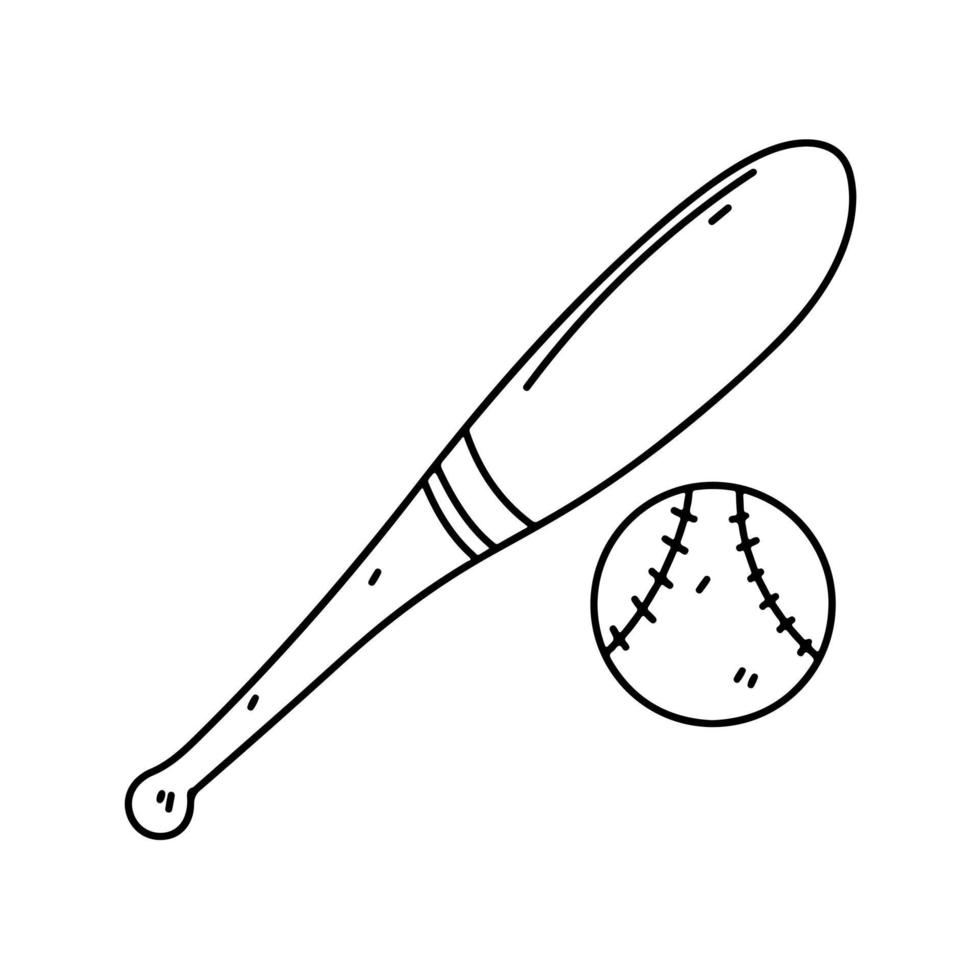 Baseball bat and ball doodle style. Vector illustration isolated on white.