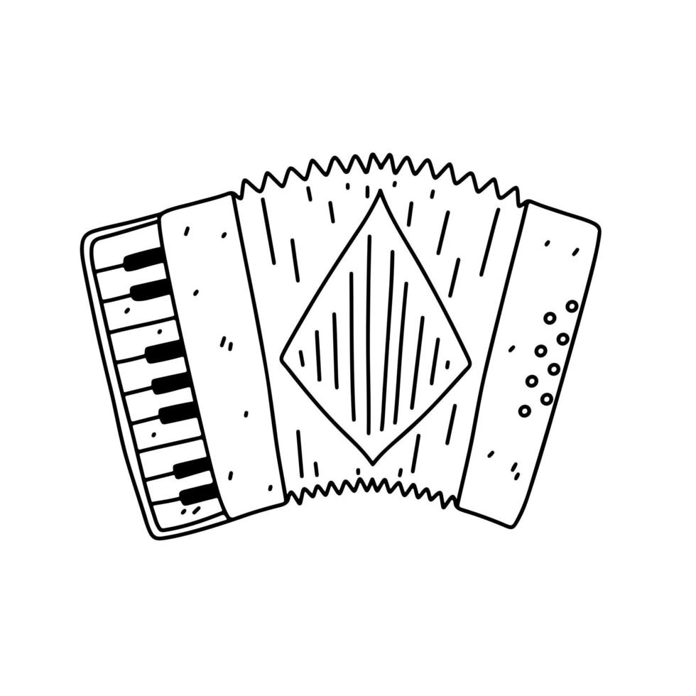 acordeón en mano dibujado garabatear estilo. musical instrumento vector icono aislado en blanco antecedentes.