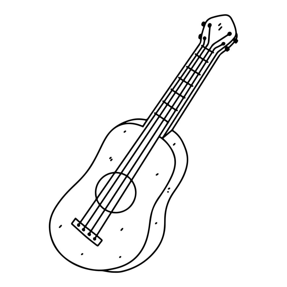 Guitar in hand drawn doodle style. Vector illustration. Vector illustration isolated on white background.