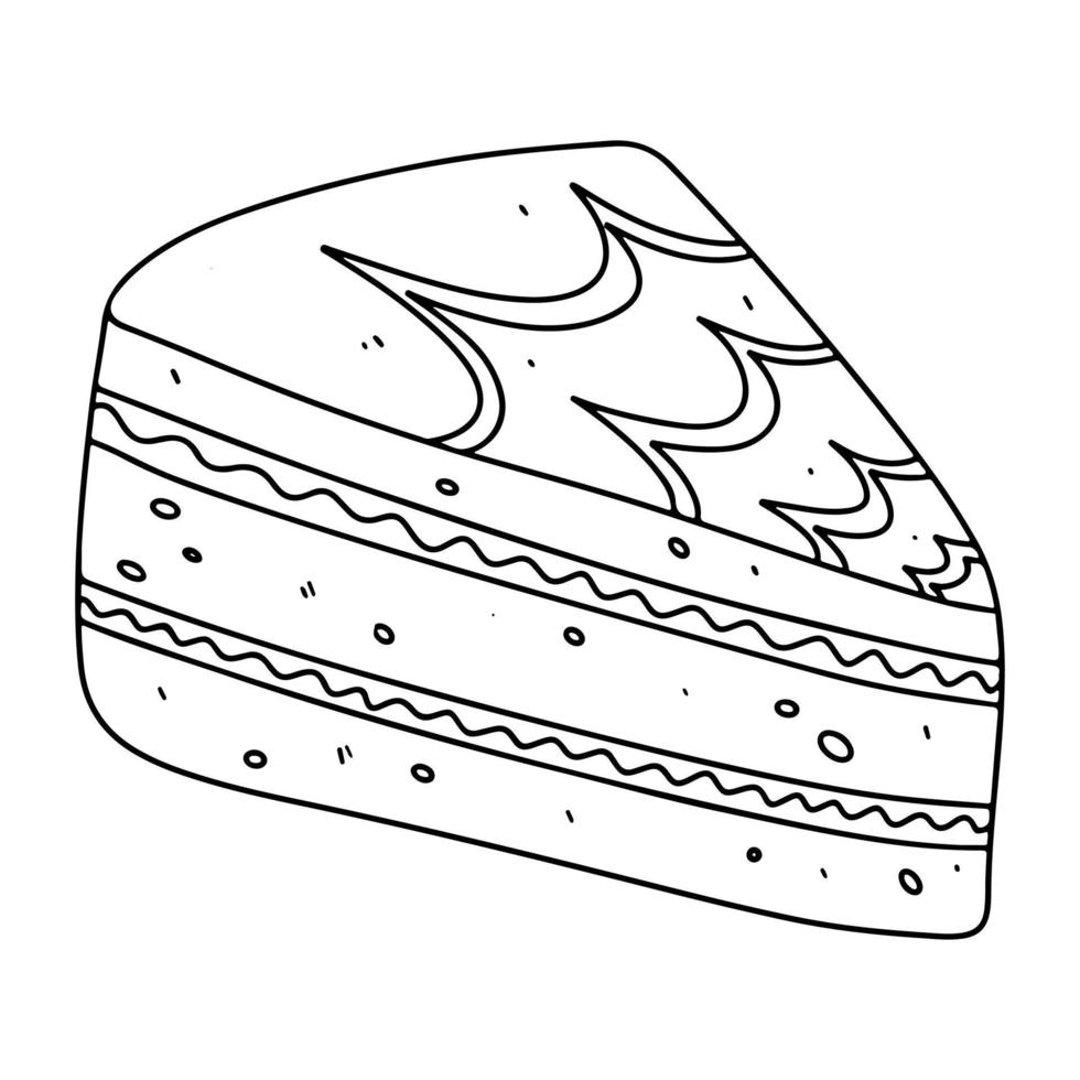 Piece of sweet cake in hand drawn doodle style. Vector illustration isolated on white background.